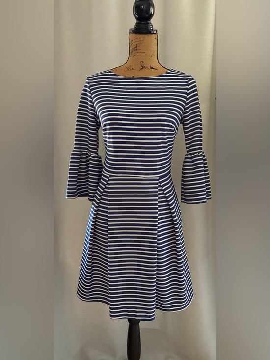 Altar'd State Dresses & Skirts - Altar'd State Navy and White Striped Fit-and-Flare Dress with Bell Sleeves